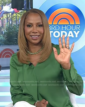Holly Robinson Peete’s green v-neck blouse on Today