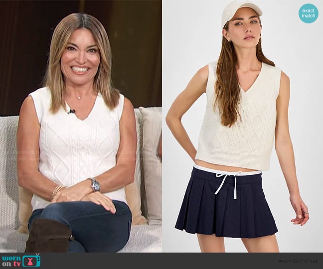 Hooked Up by IOT Juniors' Cable-Knit Sweater Vest worn by Kit Hoover on Access Hollywood