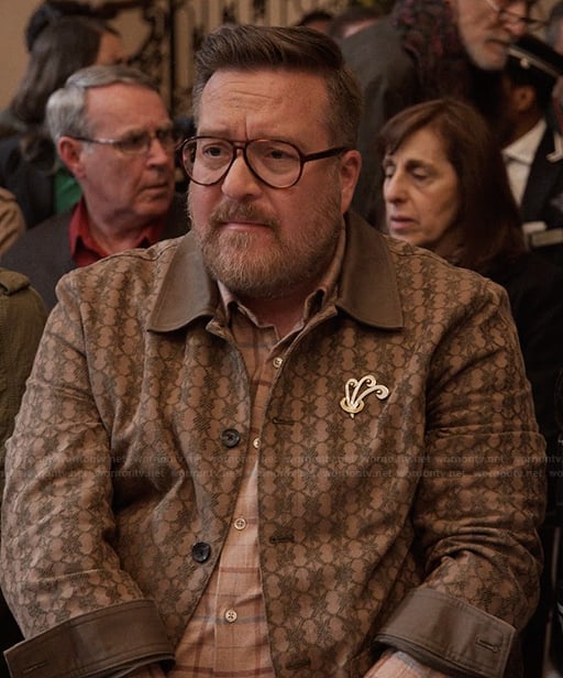 Howard's khaki printed jacket on Only Murders in the Building