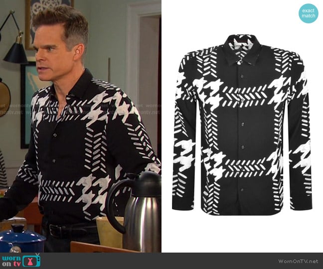 Hugo Boss Relaxed-fit shirt in printed canvas with Kent collar worn by Leo Stark (Greg Rikaart) on Days of our Lives