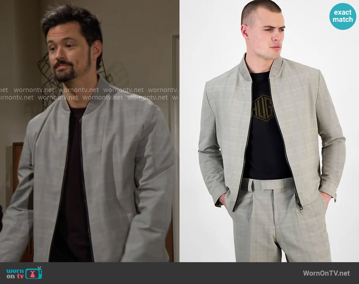 HUGO by Hugo Boss Ukashi252f1x Modern-Fit Glen Check Full-Zip Bomber Jacket worn by Thomas Forrester (Matthew Atkinson) on The Bold and the Beautiful