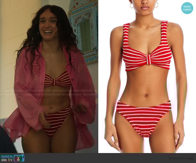 Hunza G Bonnie Crinkle Bikini Top & Bottoms Set worn by Cherry Laine (Olivia Cooke) on The Girlfriend
