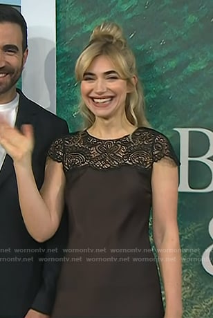 Imogen Poots's brown lace panel dress on Today
