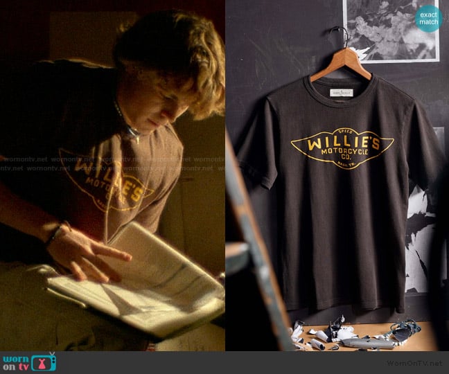 Imogene and Willie the speedshop tee worn by Charlie Cooper (William Lipton) on The Runarounds