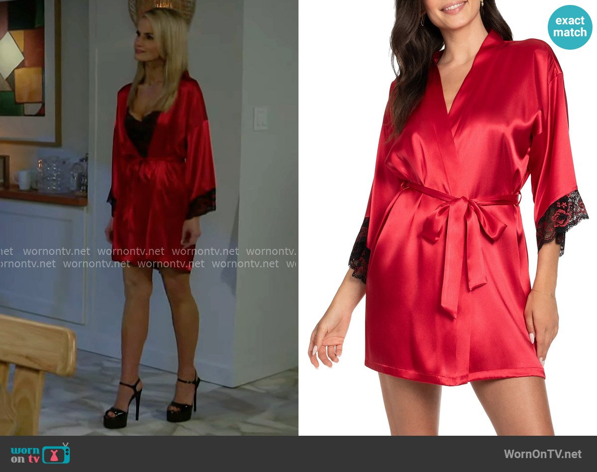 In Bloom by Jonquil Satin 3/4 Floral Sleeve Two-Tone Lace Coordinating Short Robe worn by Vanessa McBride (Lauren Buglioli) on Beyond the Gates