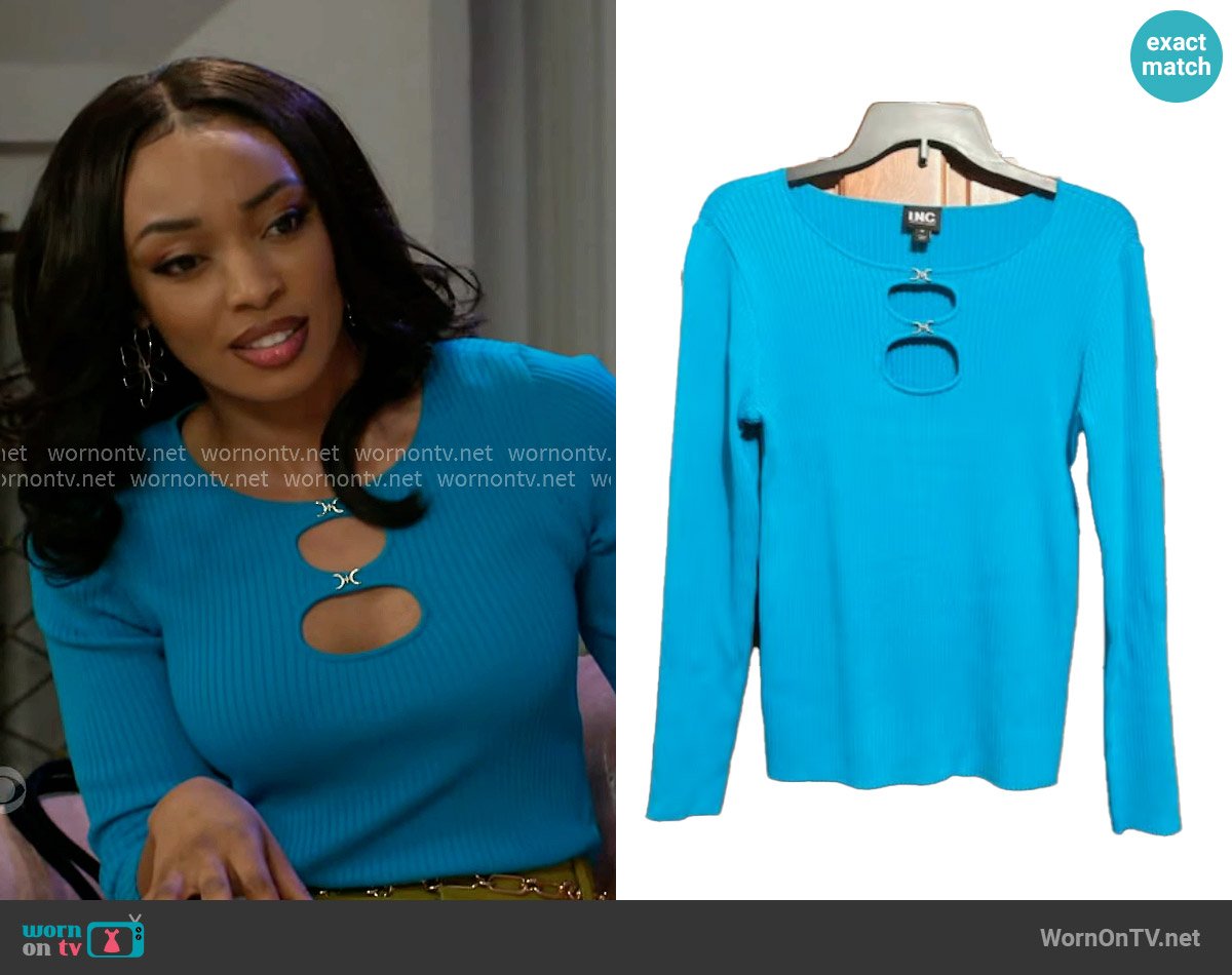 INC International Concepts Double-Cutout Sweater worn by Madison Montgomery (Kenjah) on Beyond the Gates