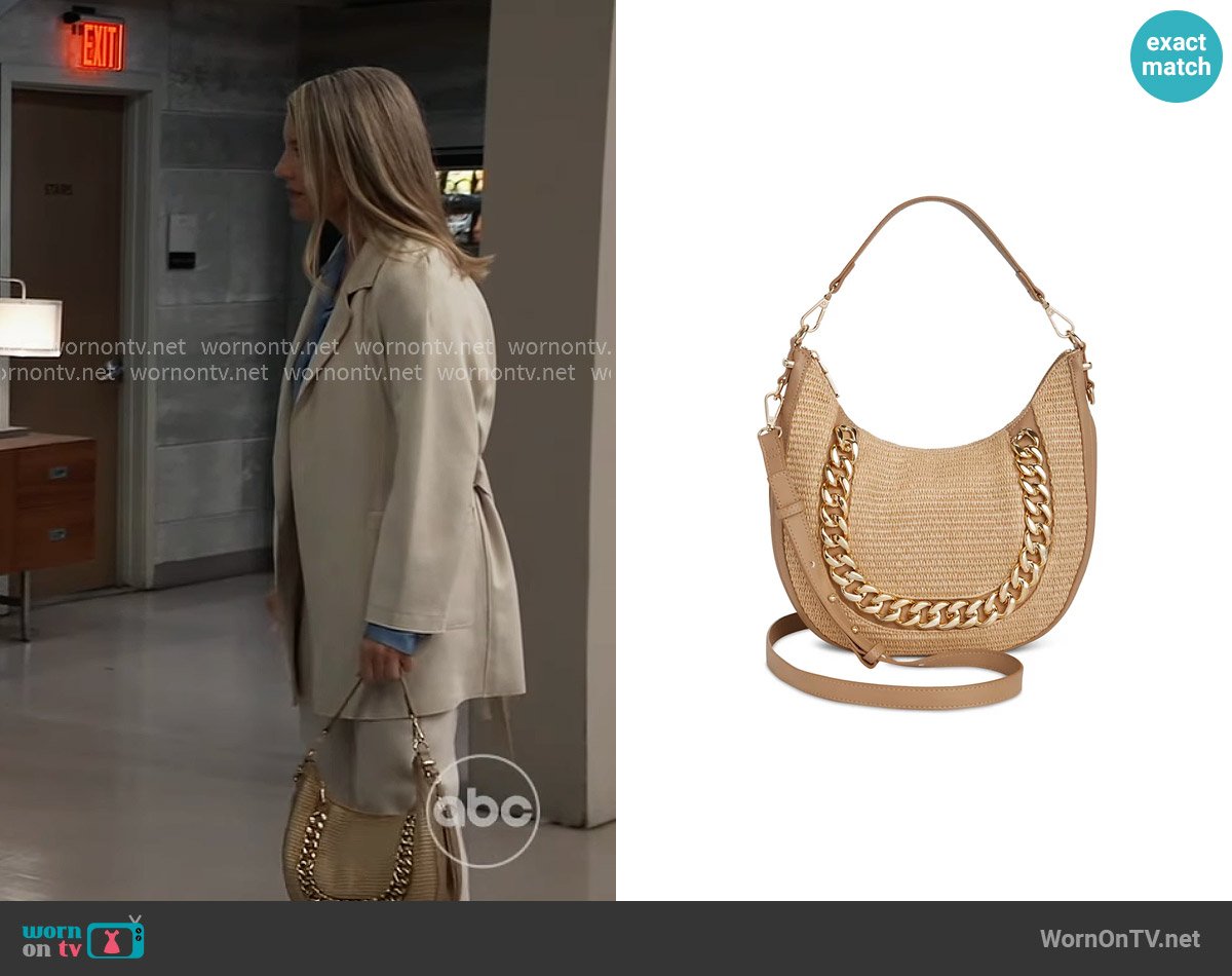 INC International Concepts Kolleene Chain Small Straw Crossbody worn by Nina Reeves (Cynthia Watros) on General Hospital