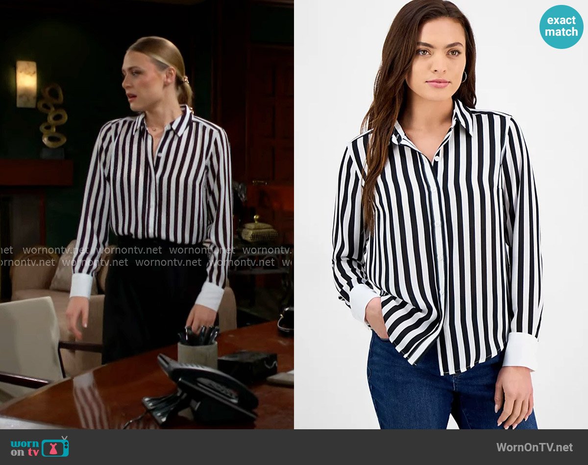 INC International Concepts Striped Contrast-Cuff Shirt worn by Claire Grace (Hayley Erin) on The Young and the Restless