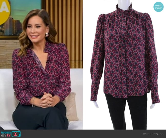 Isabel Marant Floral Silk Blouse worn by Rebecca Jarvis on Good Morning America