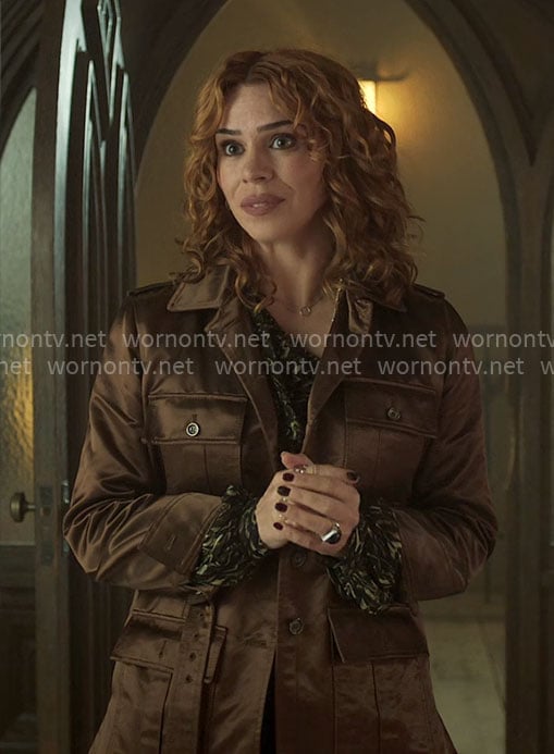 Isodora's brown satin jacket on Wednesday