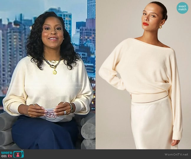 J. Crew Cashmere Boatneck Sweater in Warm Sesame worn by Sheinelle Jones on Today