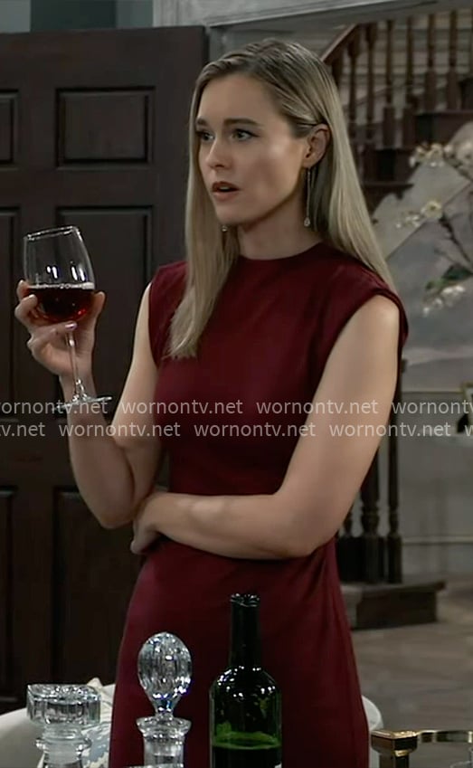 Jacinda’s burgundy sheath dress on General Hospital