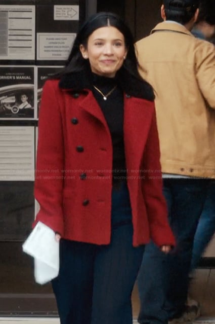 Jackie’s red double breasted coat on My Life with the Walter Boys