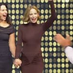 Jaime Ray Newman’s brown gathere mesh dress on Tamron Hall Show