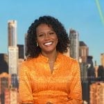 Janai’s orange print wide leg jumpsuit on Good Morning America
