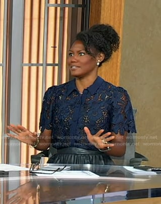 Janai’s navy floral lace top on Good Morning America