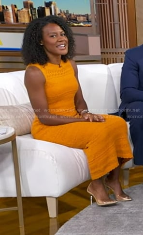 Janai's orange crochet sleeveless dress on Good Morning America