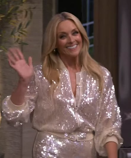 Jane Krakowski’s sequin jacket and skirt on Live with Kelly and Mark