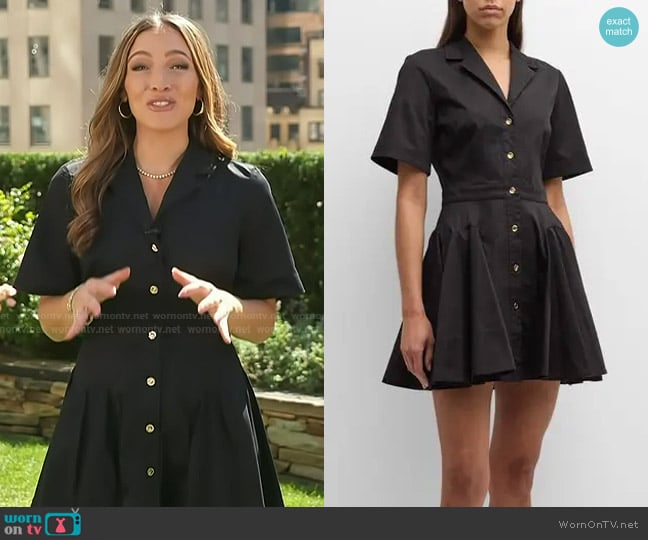 Jason Wu Collection Camp-Collar Short-Sleeve Circular Godet Mini Shirtdress worn by Emily Orozco on Access Hollywood