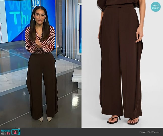 Jason Wu Collection Wide Leg Crepe Pants With Side Extens in Bark worn by Morgan Radford on NBC News Daily