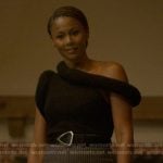 Jax’s black asymmetric knit top on Reasonable Doubt