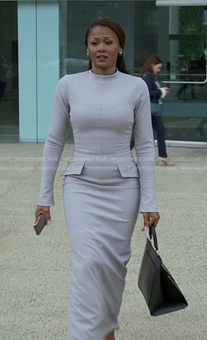 Jax's grey sheath dress on Reasonable Doubt