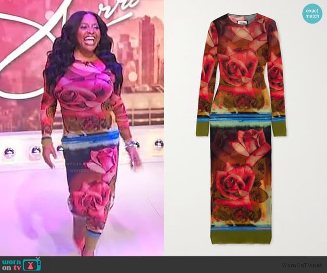 Jean Paul Gaultier Roses printed stretch-tulle midi dress worn by Sherri Shepherd on Sherri