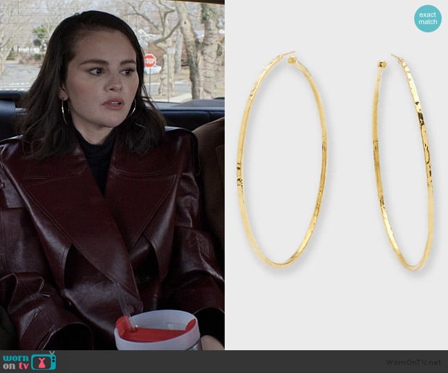 Jennifer Meyer Medium Hammered Bangle Hoop Earrings worn by Mabel Mora (Selena Gomez) on Only Murders in the Building