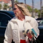 Jennifer’s white sherpa jacket and leggings on The Real Housewives of Orange County
