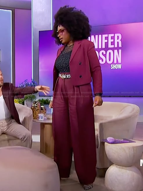 Jennifer’s cropped burgundy blazer on The Jennifer Hudson Show