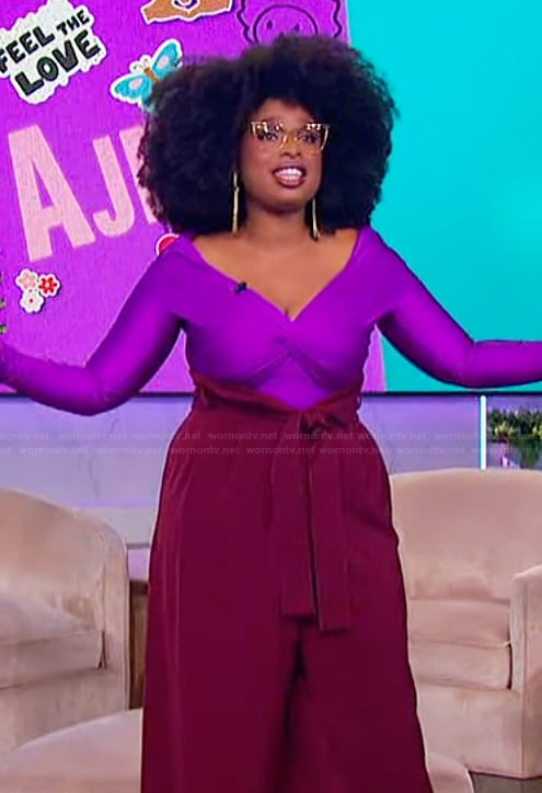 Jennifer’s purple metallic twist front top on The Jennifer Hudson Show