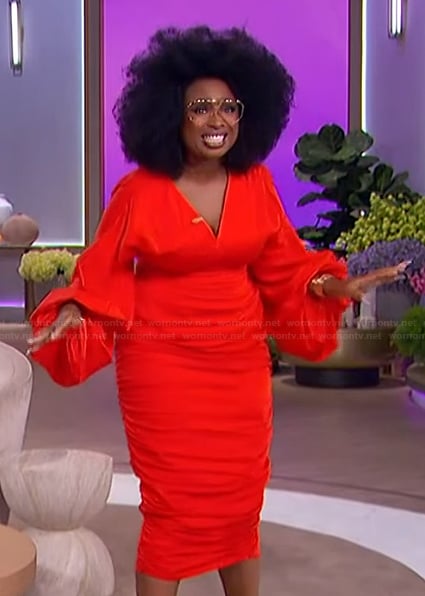 Jennifer’s red puff sleeve dress on The Jennifer Hudson Show