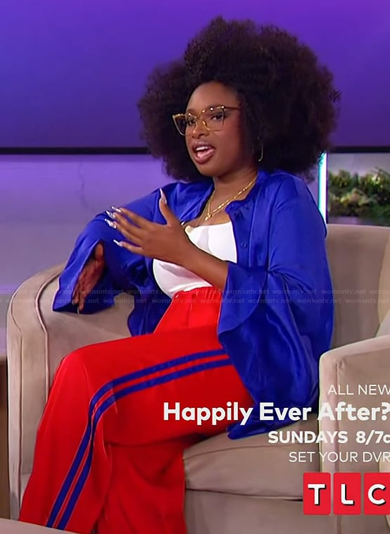 Jennifer’s red side stripe pants on The Jennifer Hudson Show
