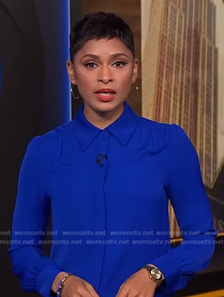 Jericka's blue blouse on CBS Evening News
