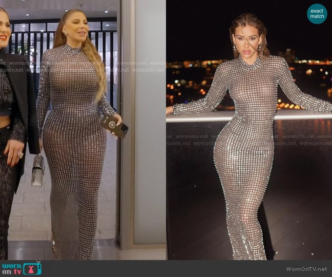 Jessica Bara Marionella Long Sleeve Turtleneck Rhinestone Maxi Dress in Black worn by Larsa Pippen (Larsa Pippen) on The Real Housewives of Miami