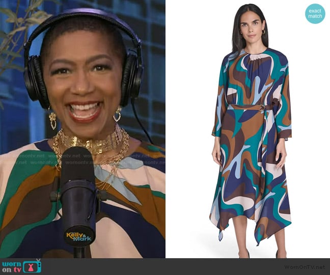 Jessica Howard Crewneck Belted Handkerchief Hem Midi Dress worn by Deja Vu on Live with Kelly and Mark