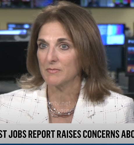 Jill Schlesinger’s white checked blazer on CBS Mornings