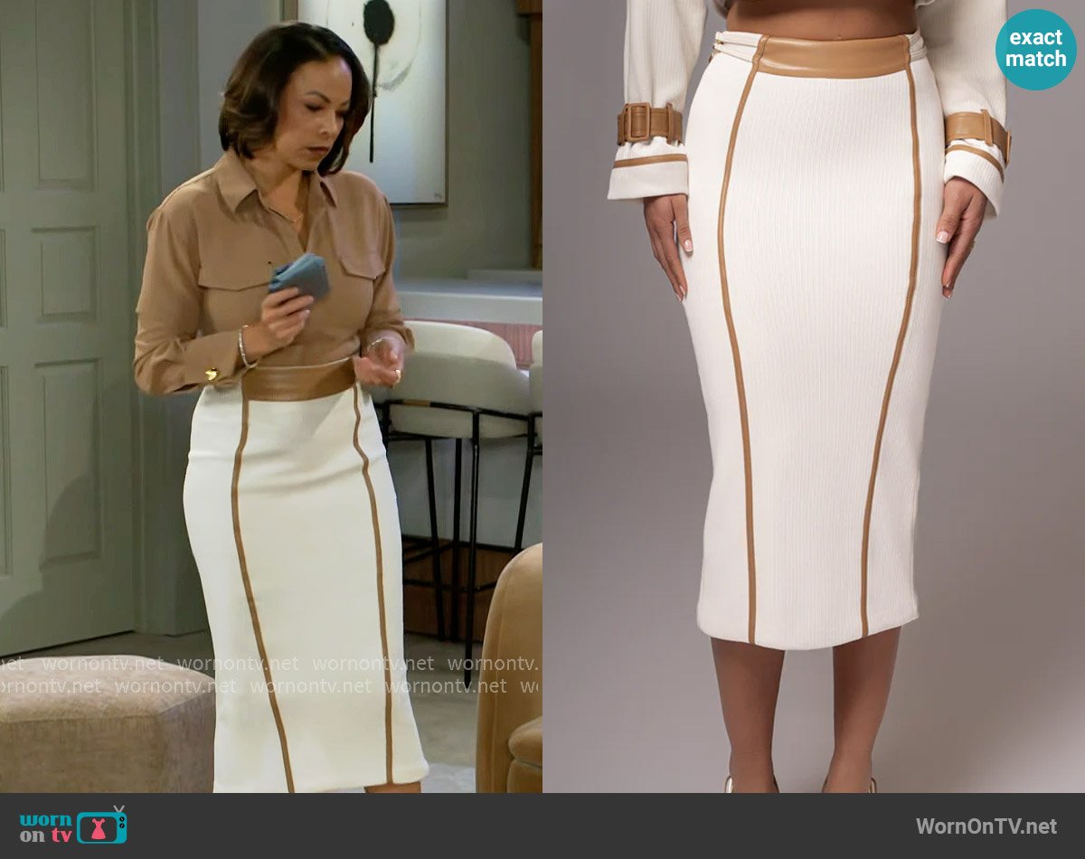 JLuxLabel Jocelyn Contrast Skirt in Ivory worn by Nicole Dupree Richardson (Daphnee Duplaix) on Beyond the Gates