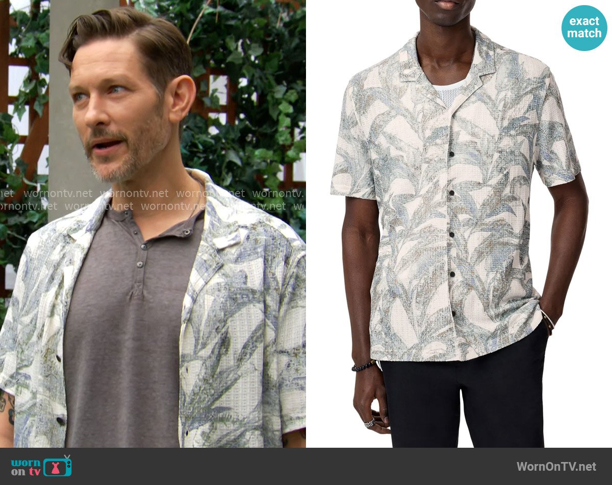 John Varvatos Conant Desert Flower Camp Shirt worn by Daniel Romalotti (Michael Graziadei) on The Young and the Restless