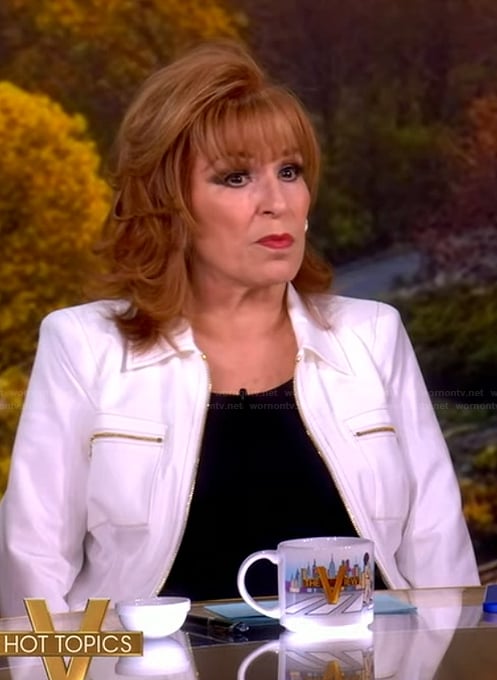 Joy's white shirt jacket with zip pockets on The View