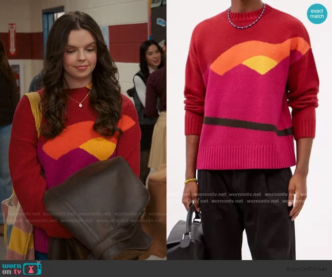JW Anderson Landscape-jacquard wool-blend sweater worn by Grace (Ellie O’Brien) on My Life with the Walter Boys