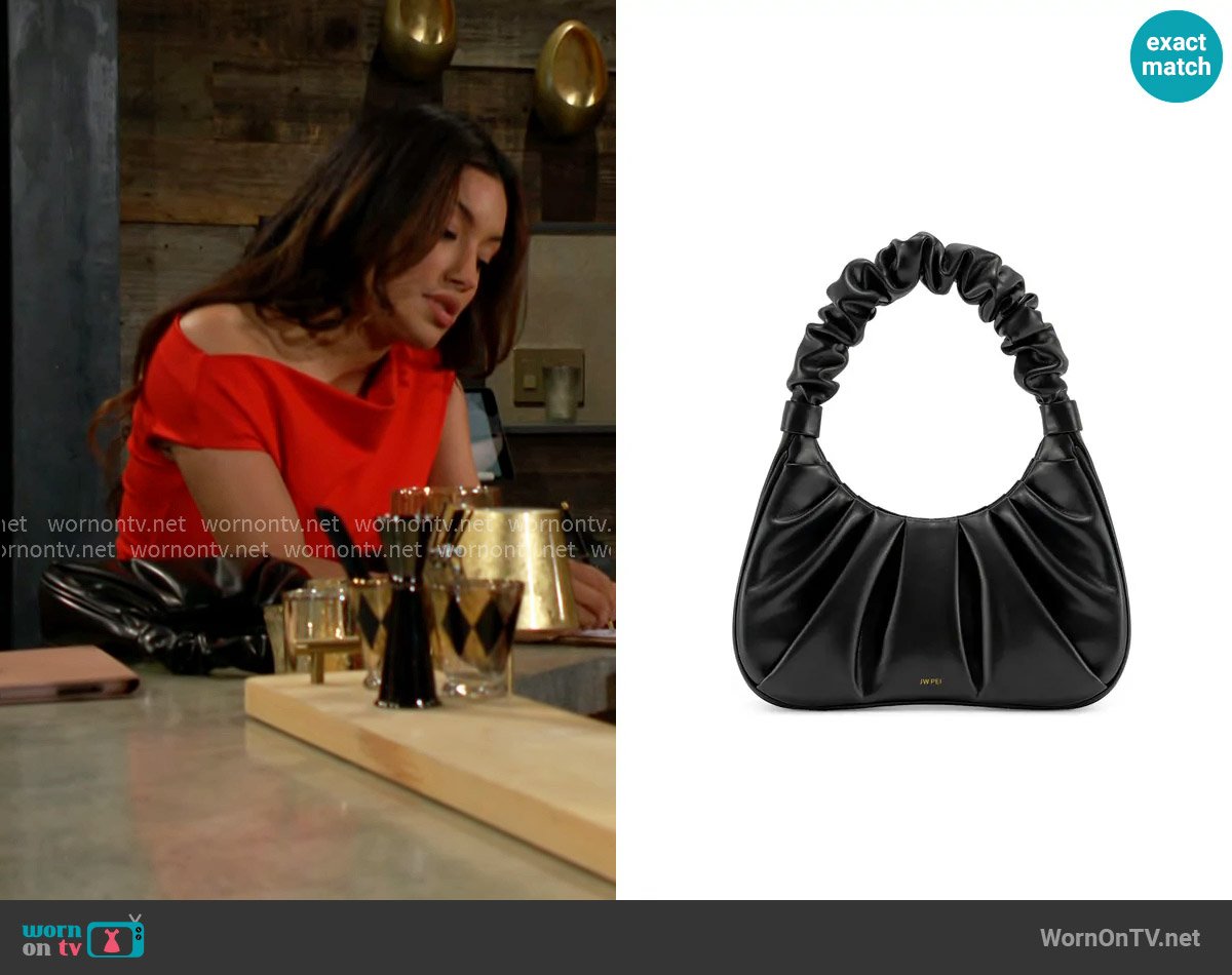 JW Pei Gabbi Ruched Faux Leather Hobo worn by Audra Charles (Zuleyka Silver) on The Young and the Restless