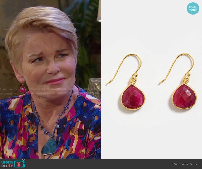Karen Kane Gemstone Pear Drop Earrings worn by Bonnie Lockhart (Judi Evans) on Days of our Lives