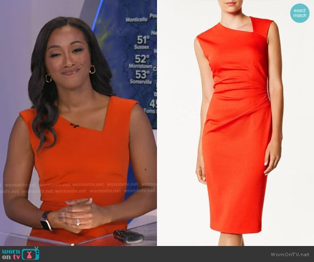 Karen Millen Asymmetric Neckline Dress worn by Brittany Bell on Good Morning America