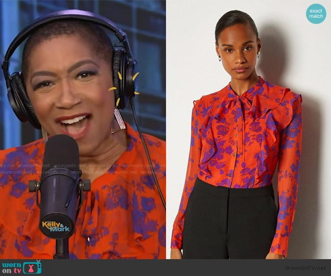 Karen Millen Ruffle Printed Blouse worn by Deja Vu on Live with Kelly and Mark