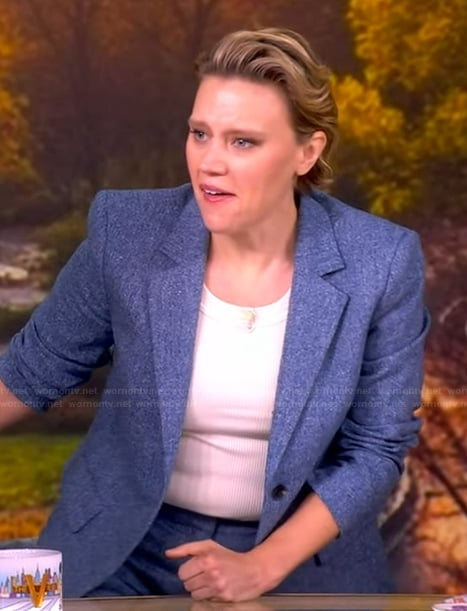Kate McKinnon’s blue tweed blazer and pants on The View