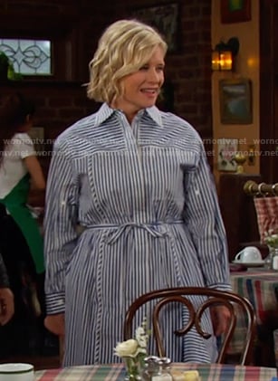 Kayla’s blue striped shirtdress on Days of our Lives