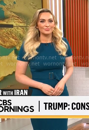 Kelly O'Grady's teal short sleeve dress on CBS Mornings