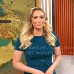 Kelly O’Grady’s teal short sleeve dress on CBS Mornings