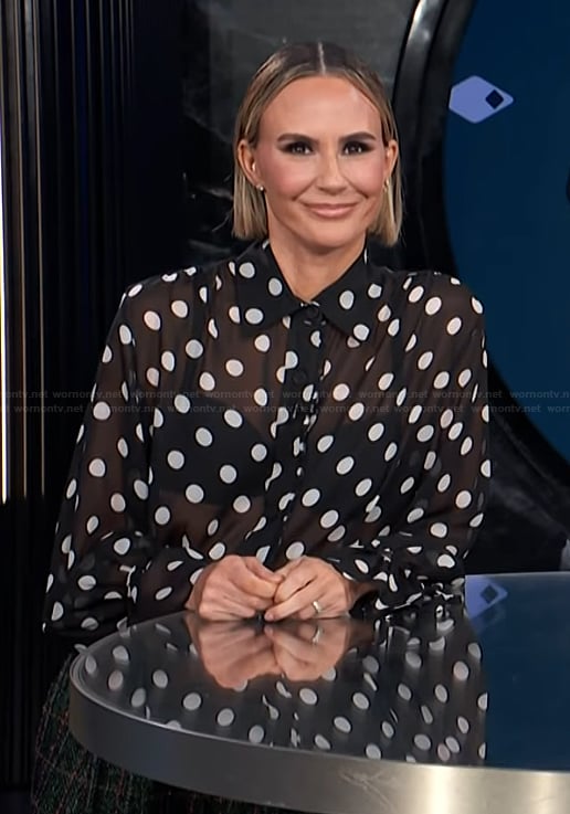 Keltie's black sheer polka dot blouse on E! News